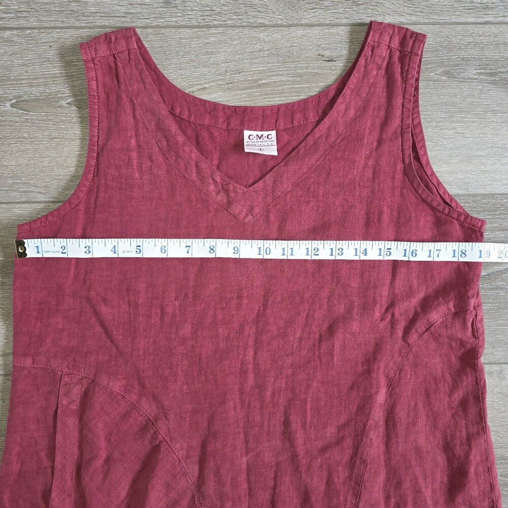 Color Me Cotton VTG 100% Linen Sleeveless Shift Dress Size S Burgundy USA pocket - Picture 3 of 5